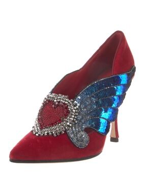 Dolce & Gabbana Red Heart Embellished Winged Mule Pump - Women